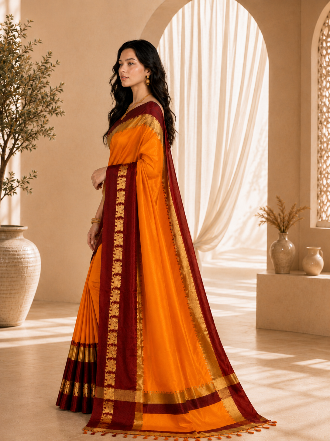 Premium Cotton Silk Gadhwal Elephant Saree