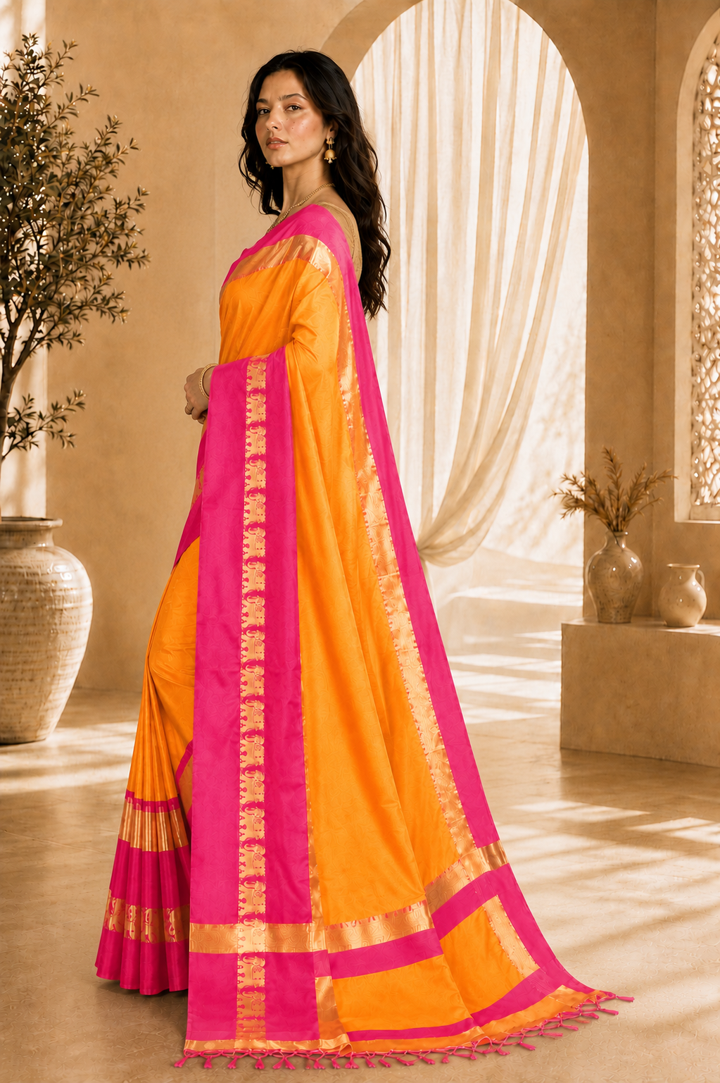 Premium Cotton Silk Gadhwal Elephant Saree