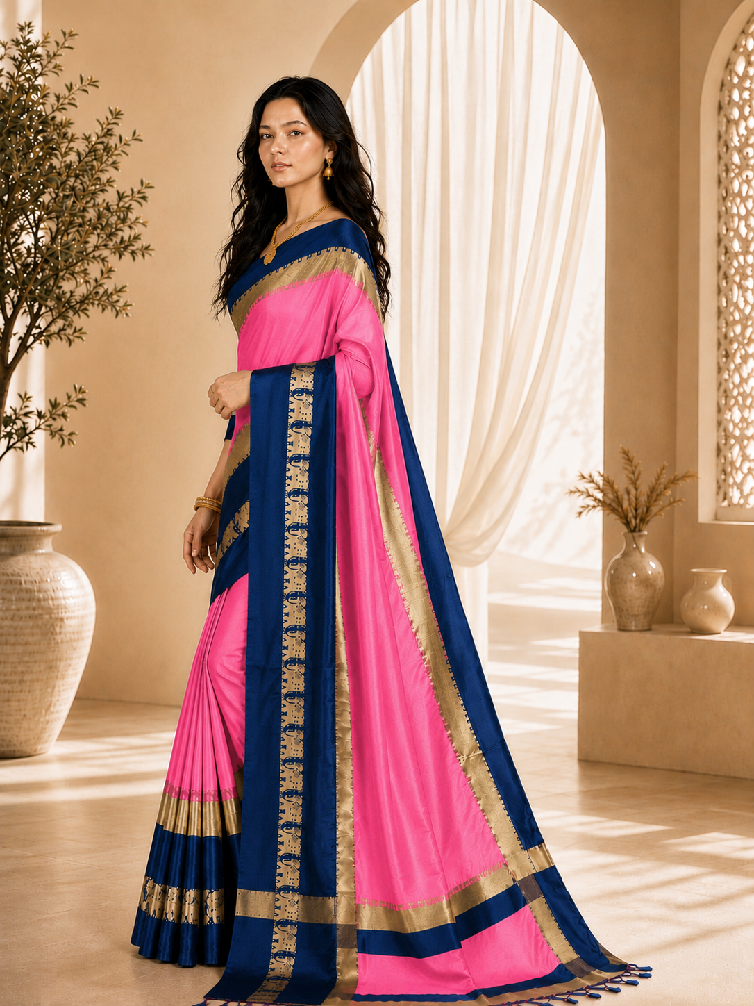 Premium Cotton Silk Gadhwal Elephant Saree