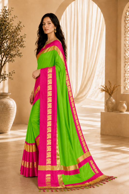Premium Cotton Silk Gadhwal Elephant Saree
