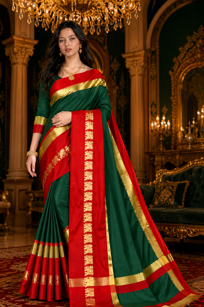 Premium Cotton Silk Gadhwal Elephant Saree