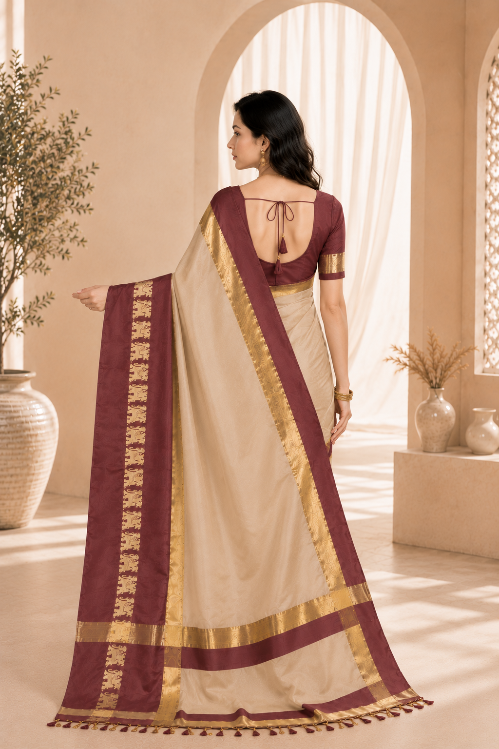 Premium Cotton Silk Gadhwal Elephant Saree