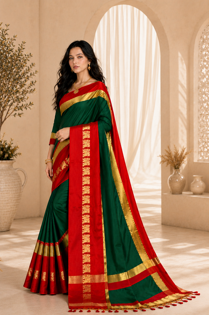 Premium Cotton Silk Gadhwal Elephant Saree
