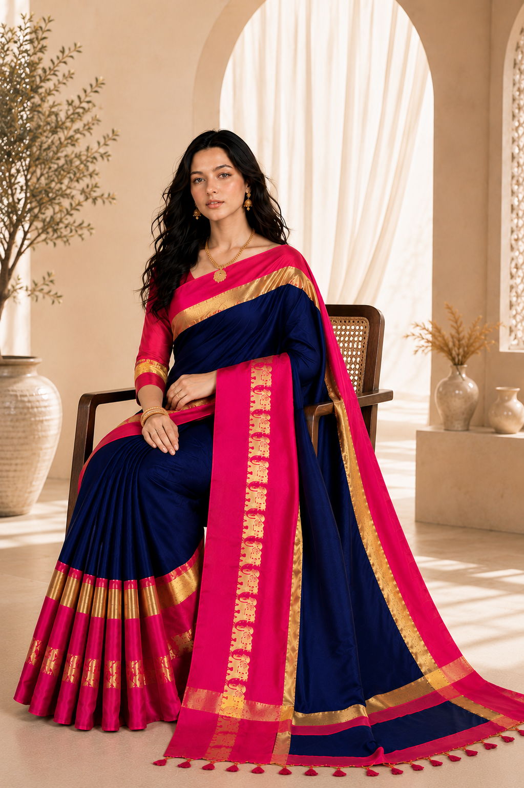 Premium Cotton Silk Gadhwal Elephant Saree