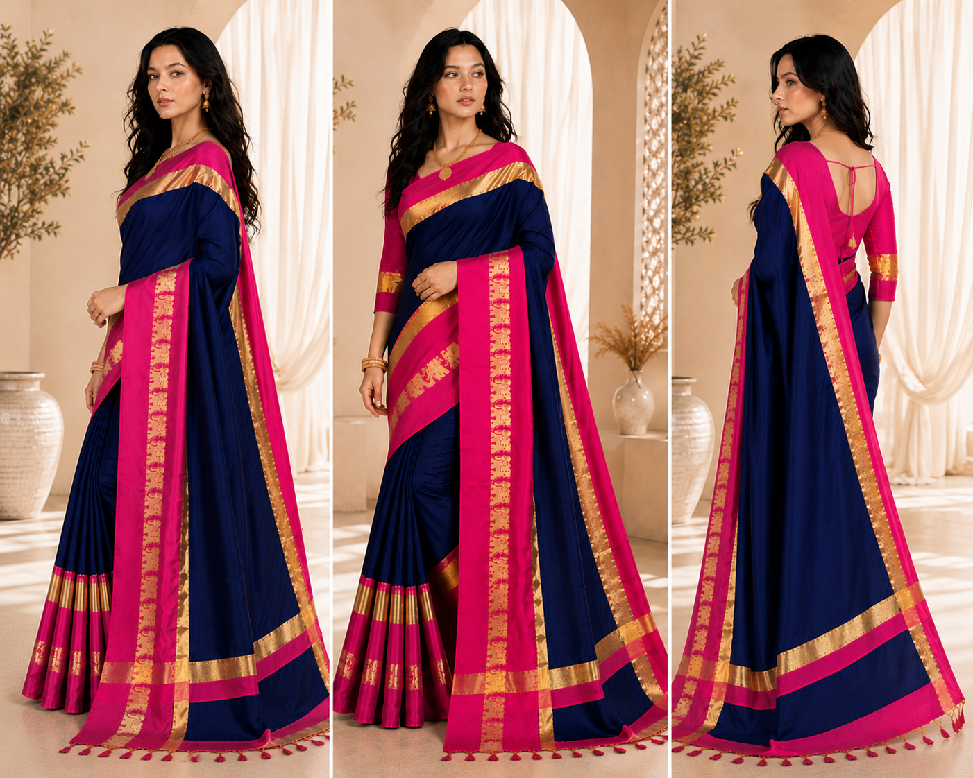 Premium Cotton Silk Gadhwal Elephant Saree