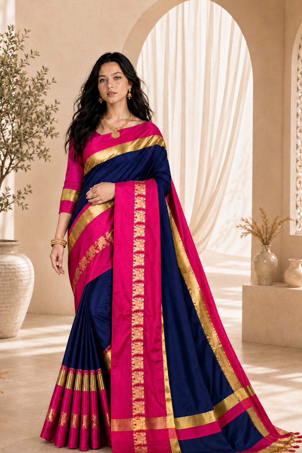 Premium Cotton Silk Gadhwal Elephant Saree