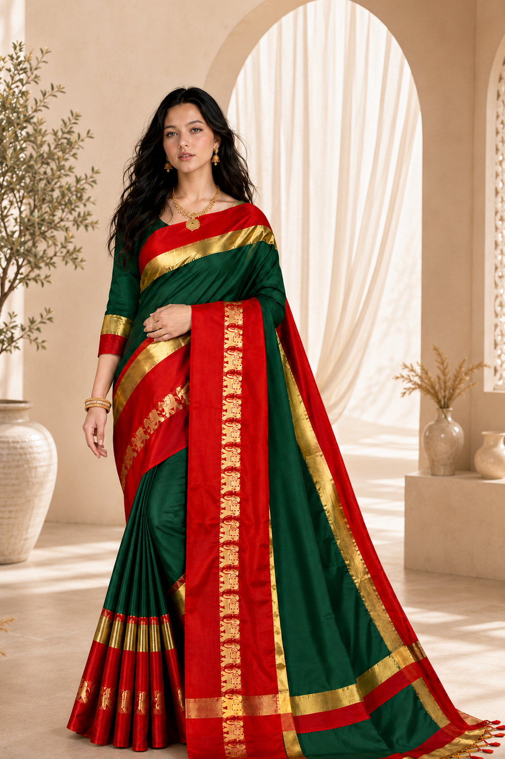 Premium Cotton Silk Gadhwal Elephant Saree