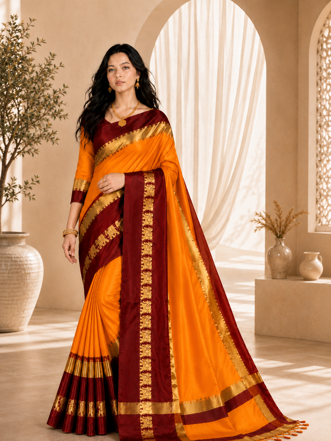 Premium Cotton Silk Gadhwal Elephant Saree