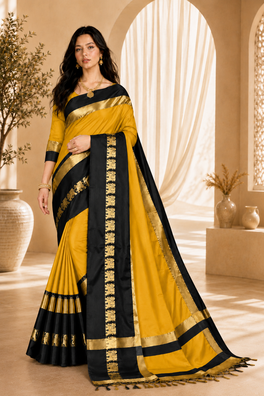 Premium Cotton Silk Gadhwal Elephant Saree
