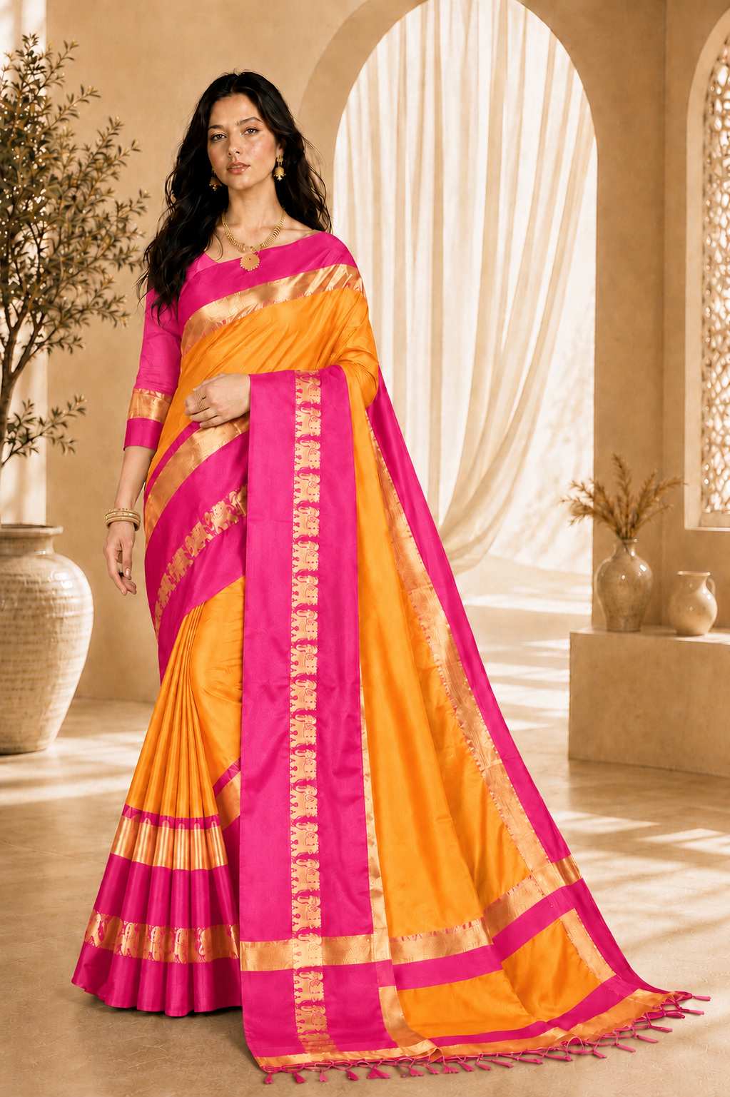 Premium Cotton Silk Gadhwal Elephant Saree