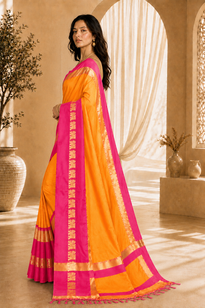 Premium Cotton Silk Gadhwal Elephant Saree