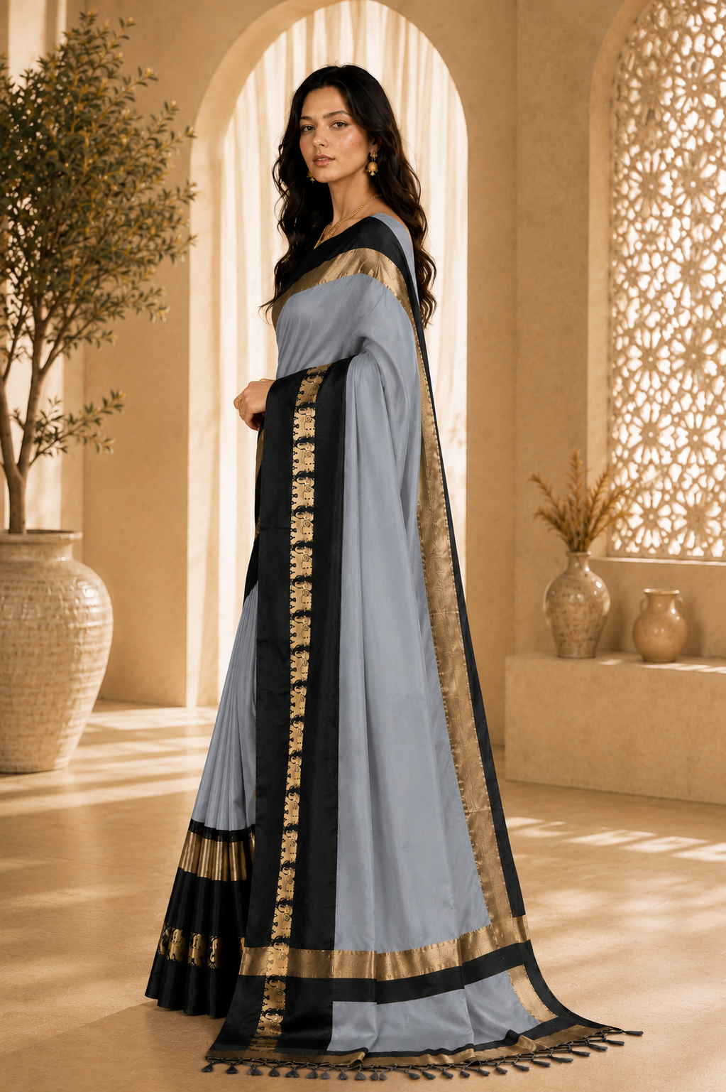 Premium Cotton Silk Gadhwal Elephant Saree