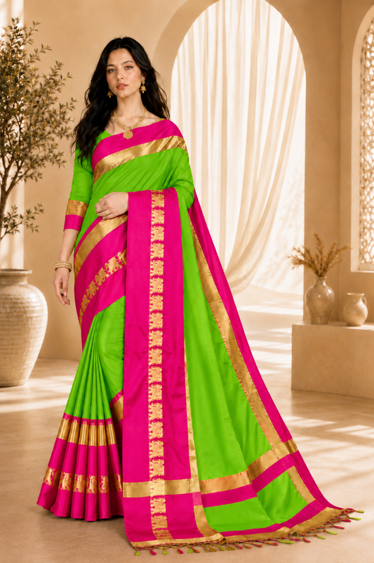 Premium Cotton Silk Gadhwal Elephant Saree